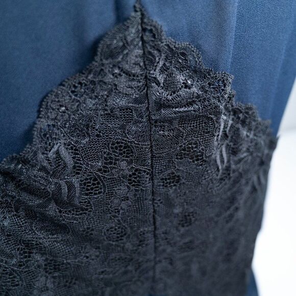 LOFT Forever Navy Black Lace Paneled Blouse - Picture 8 of 11